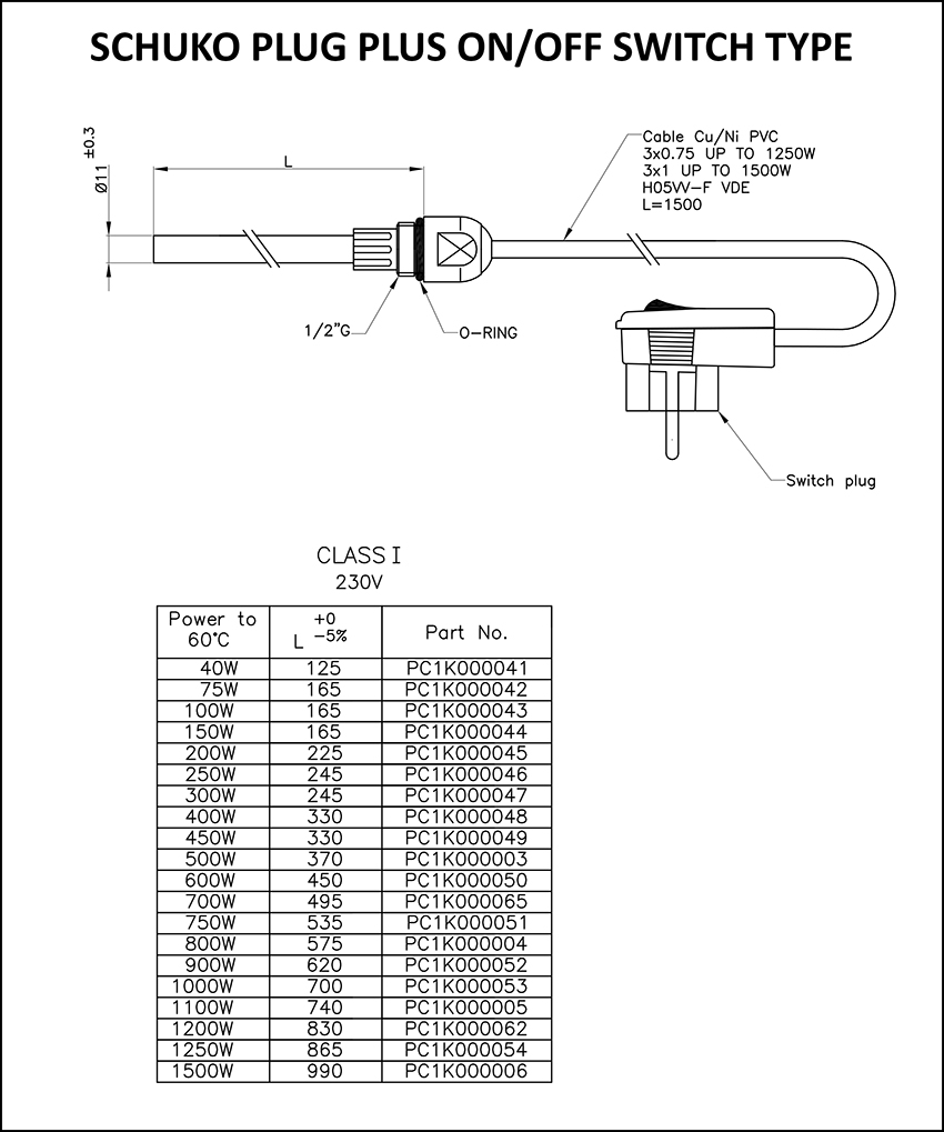 schuko plug plus on off switch type